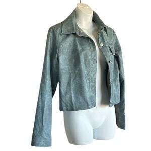 VICI Women's light Blue Cropped Jacket in Denim-Look Faux Leather. S